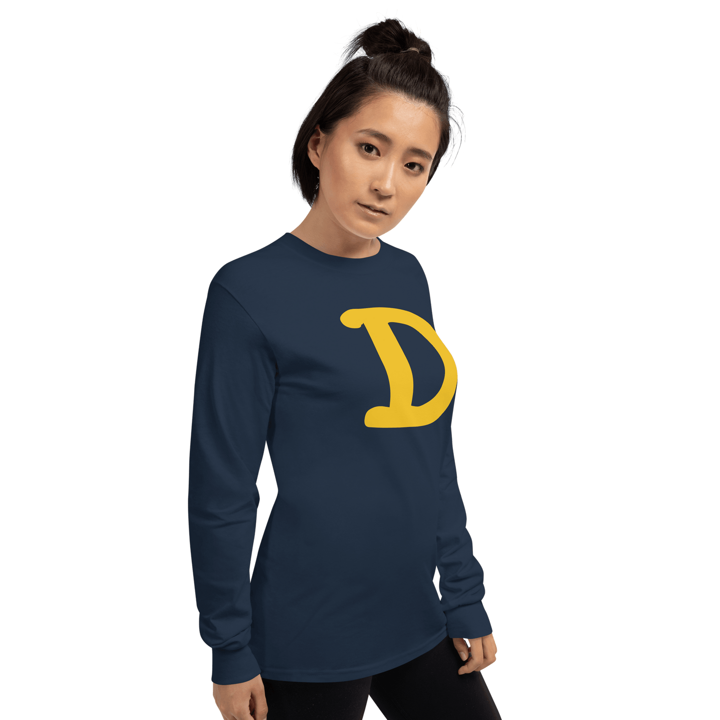 Detroit 'Old French D' T-Shirt (Gold Full Body Outline) | Unisex Long Sleeve - Circumspice Michigan