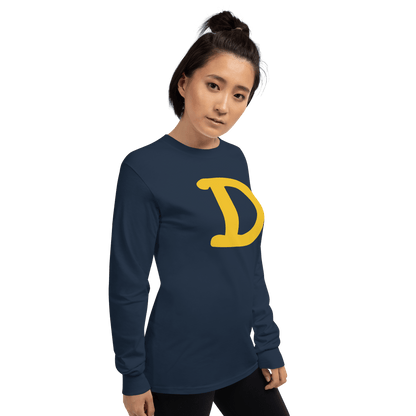 Detroit 'Old French D' T-Shirt (Gold Full Body Outline) | Unisex Long Sleeve - Circumspice Michigan