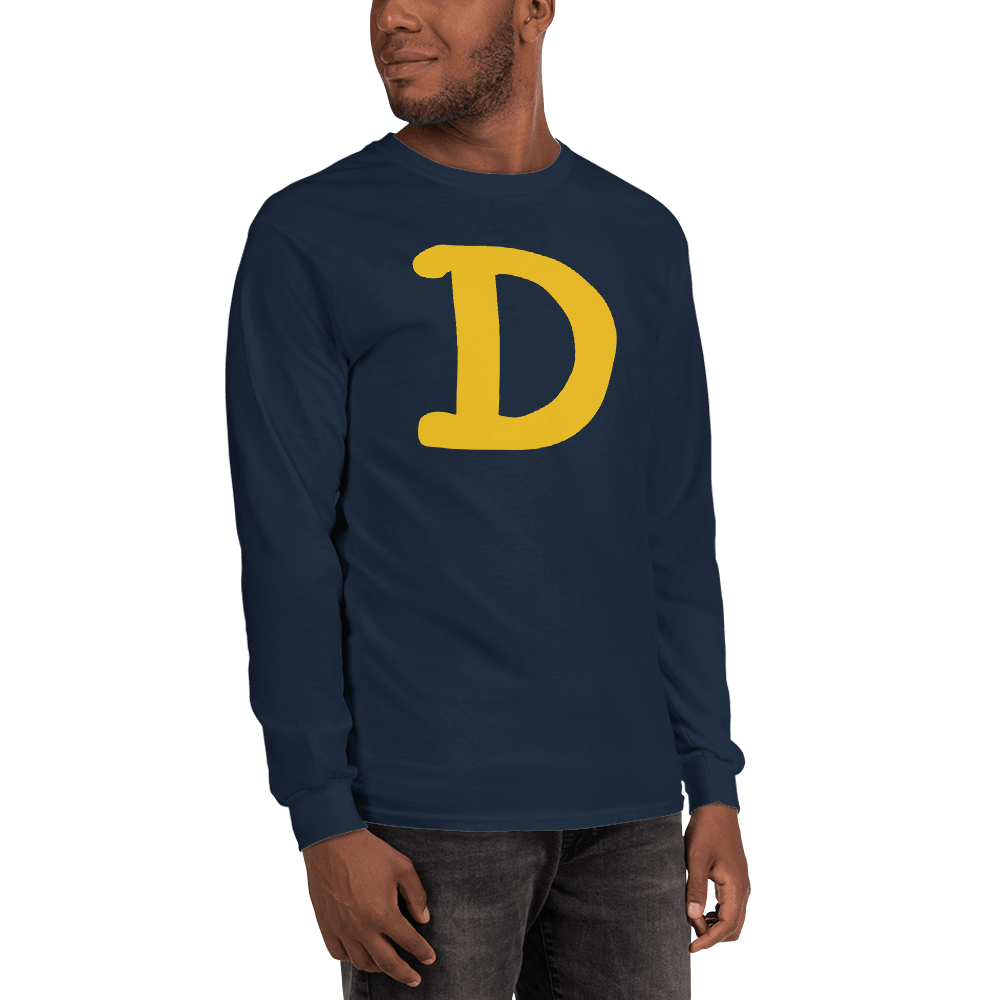 Detroit 'Old French D' T-Shirt (Gold Full Body Outline) | Unisex Long Sleeve - Circumspice Michigan