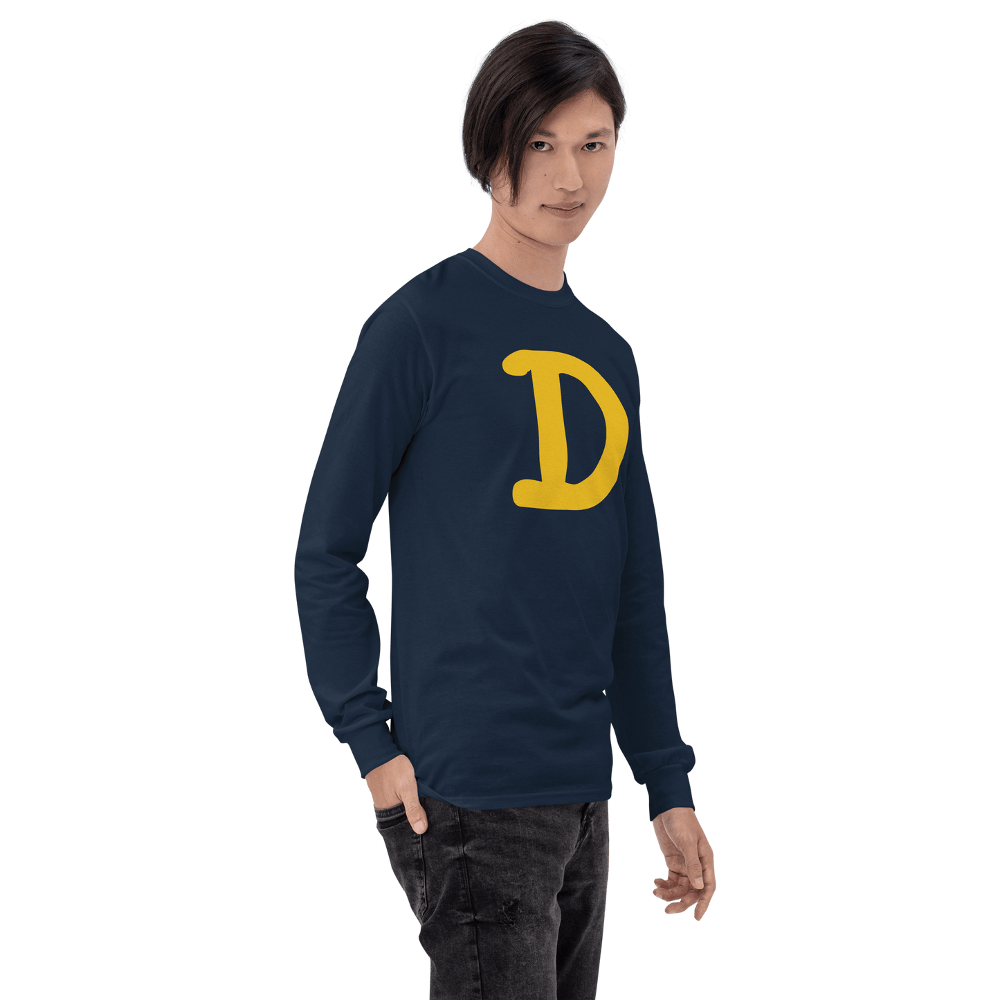 Detroit 'Old French D' T-Shirt (Gold Full Body Outline) | Unisex Long Sleeve - Circumspice Michigan