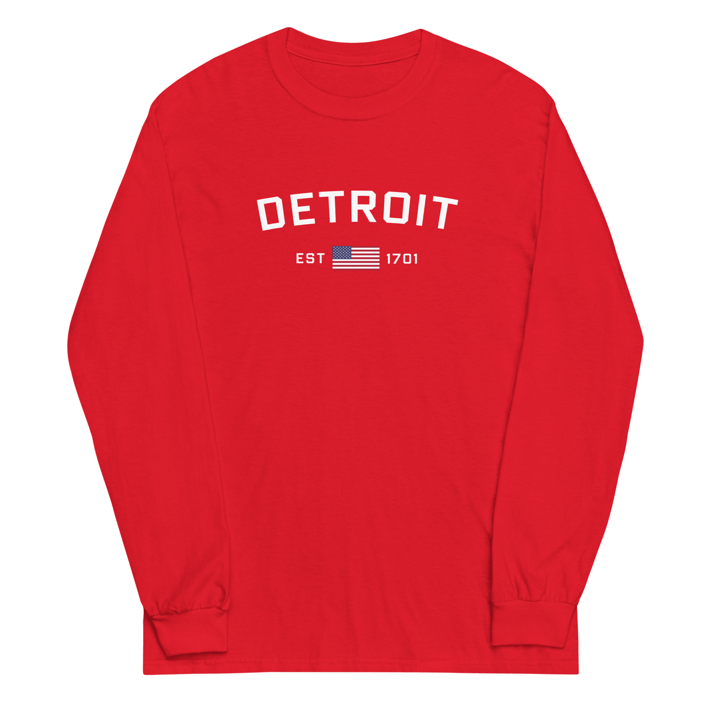 'Detroit EST 1701' T-Shirt (w/ USA Flag Outline) | Unisex Long Sleeve - Circumspice Michigan