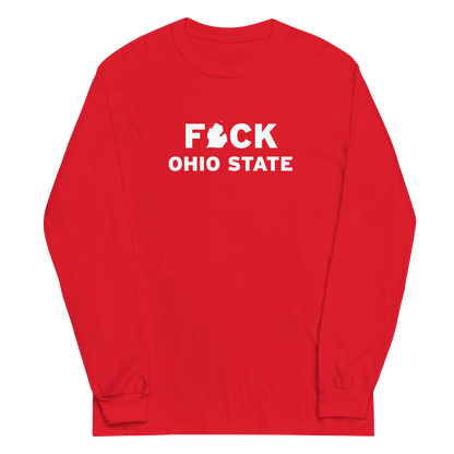 'F*ck Ohio State' T-Shirt (White/Navy Type w/ Lower Peninsula Outline ) | Unisex Long Sleeve - Circumspice Michigan