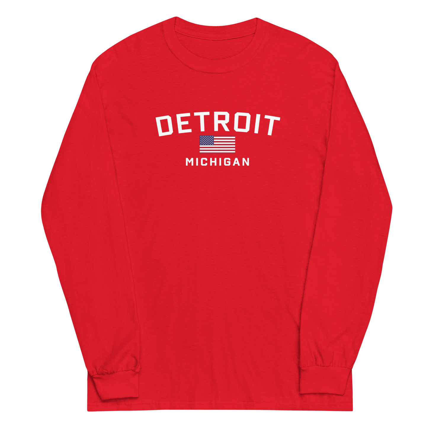 'Detroit Michigan' T-Shirt (w/USA Flag Outline) | Unisex Long Sleeve - Circumspice Michigan