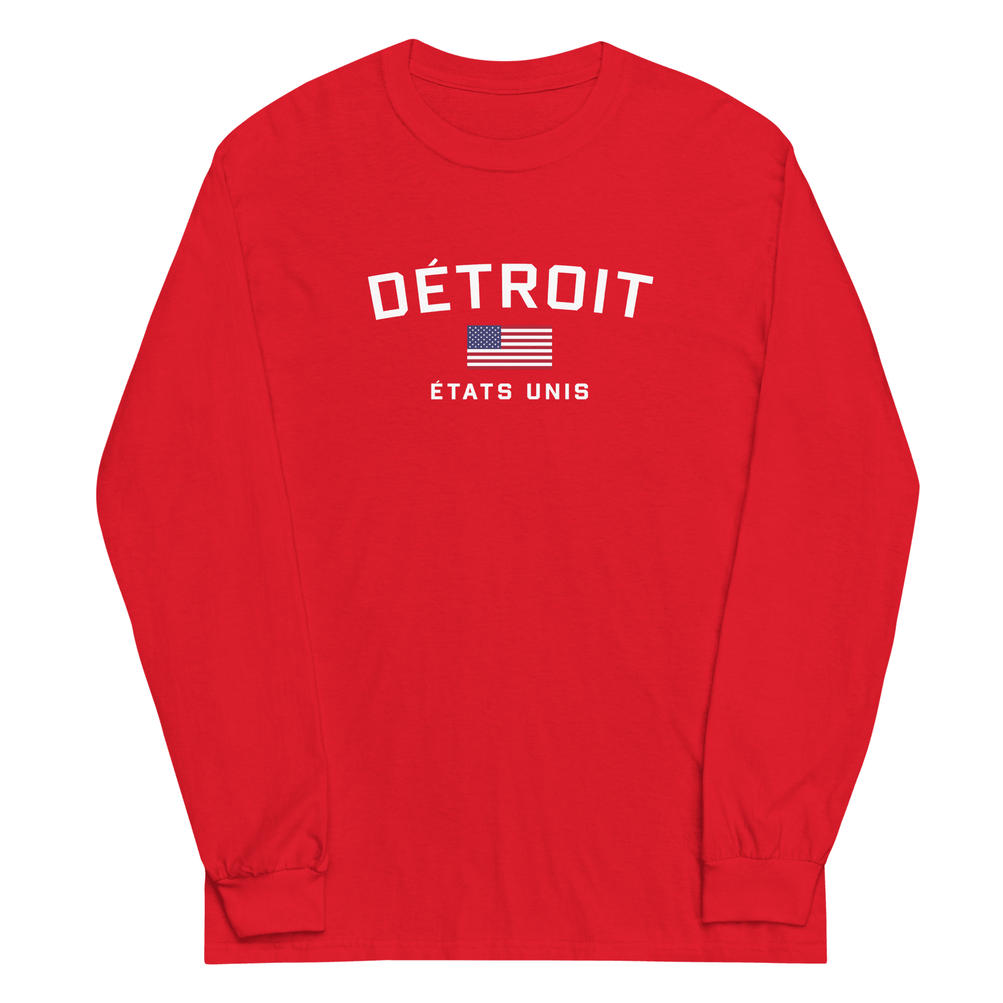 'Détroit États Unis' T-Shirt (w/USA Flag Outline) | Unisex Long Sleeve - Circumspice Michigan