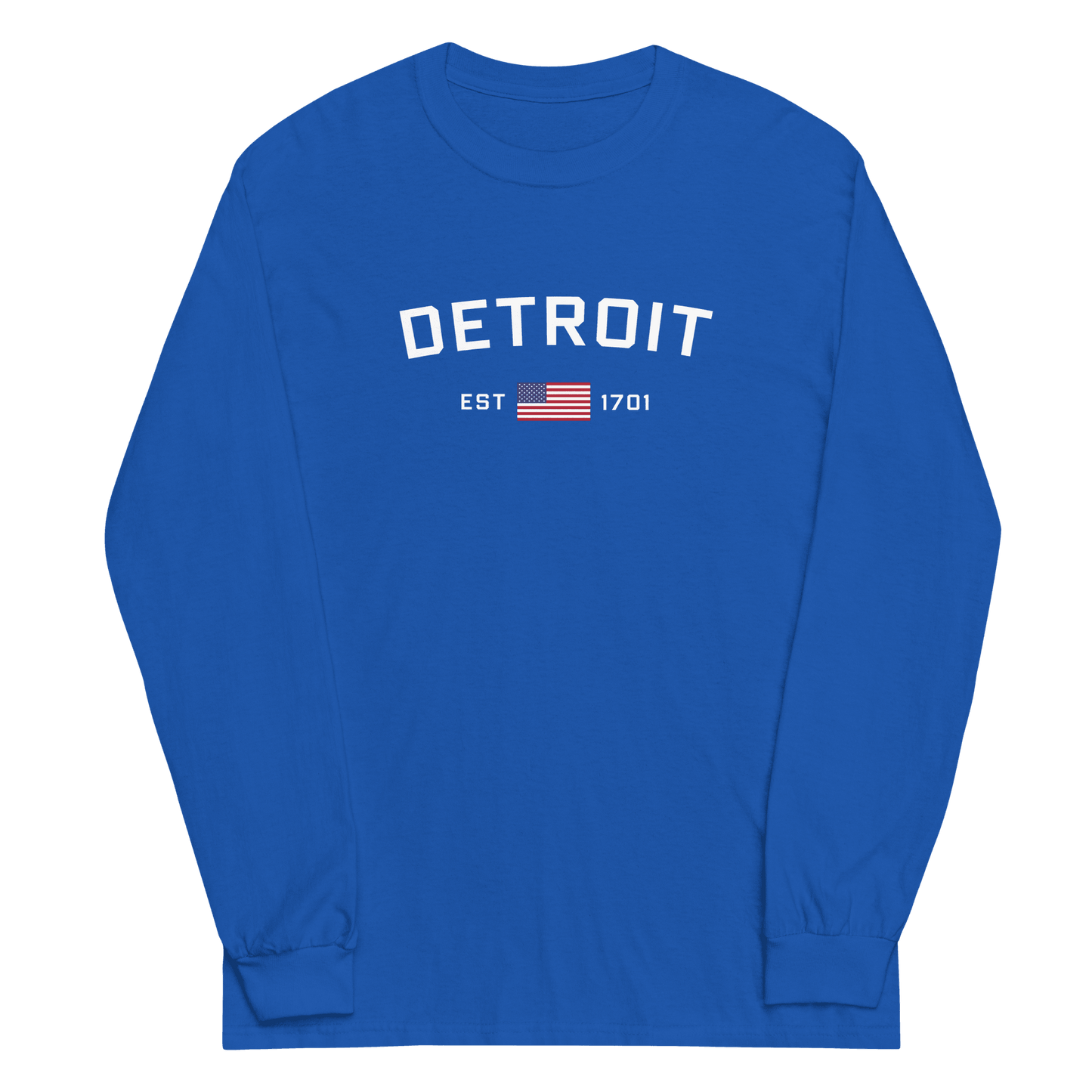 'Detroit EST 1701' T-Shirt (w/ USA Flag Outline) | Unisex Long Sleeve - Circumspice Michigan