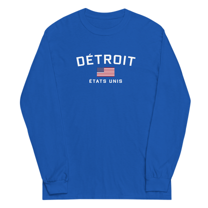 'Détroit États Unis' T-Shirt (w/USA Flag Outline) | Unisex Long Sleeve - Circumspice Michigan