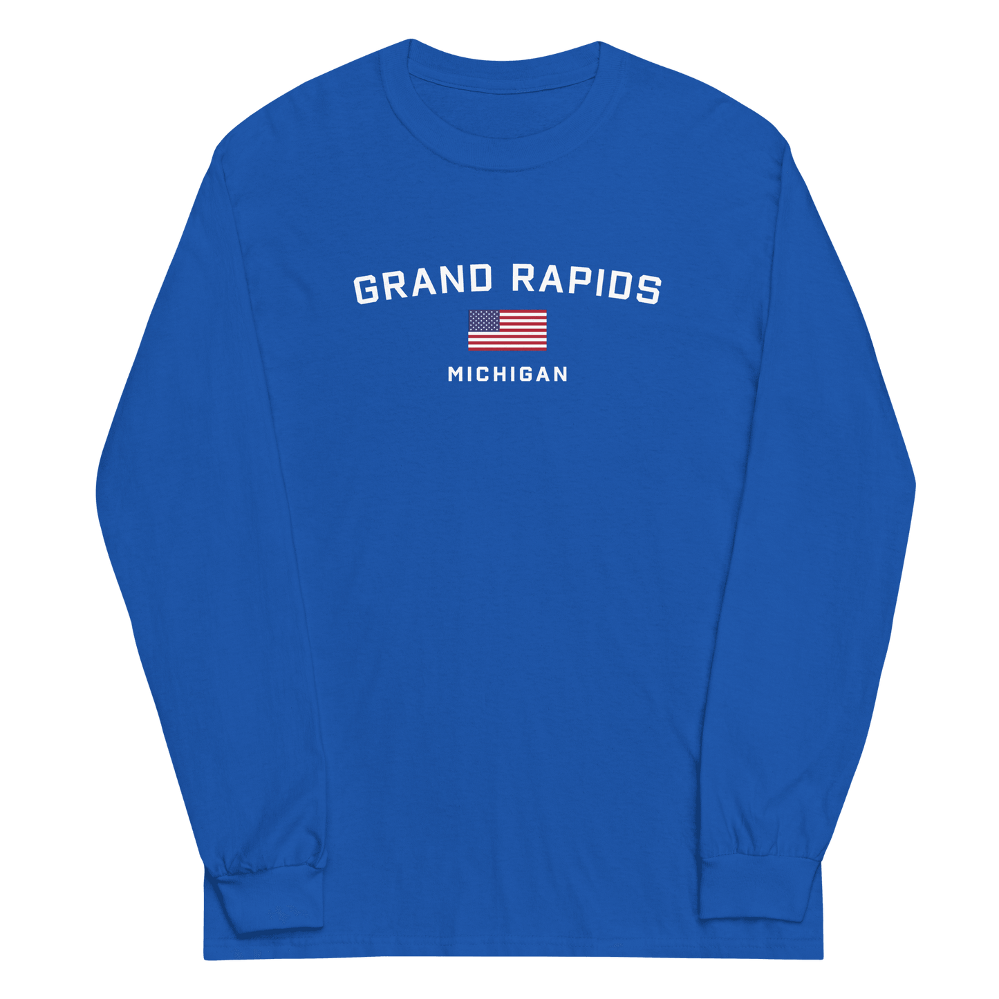 'Grand Rapids Michigan' T-Shirt (w/USA Flag Outline) | Unisex Long Sleeve - Circumspice Michigan