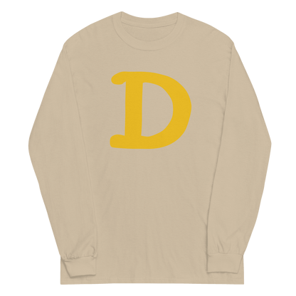 Detroit 'Old French D' T-Shirt (Gold Full Body Outline) | Unisex Long Sleeve - Circumspice Michigan