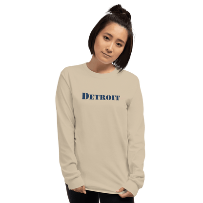 'Detroit' T-Shirt (Army Stencil Font) | Unisex Long Sleeve - Circumspice Michigan