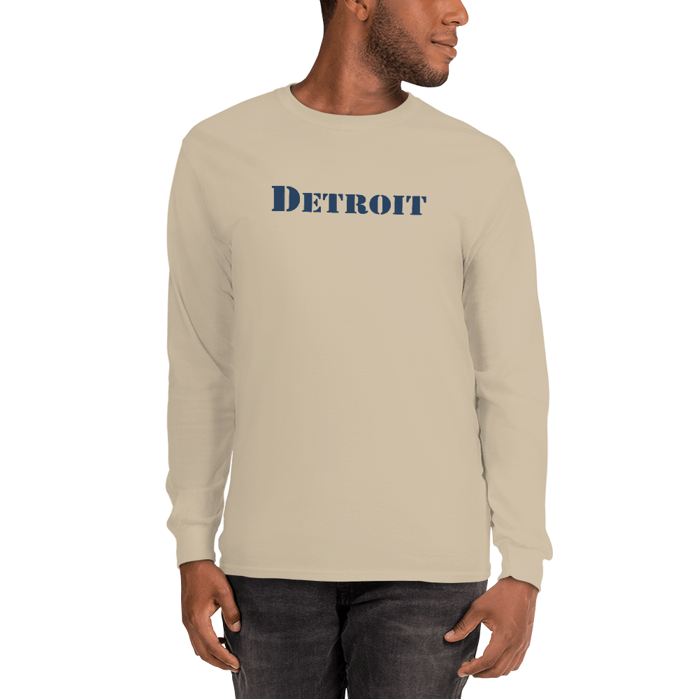 'Detroit' T-Shirt (Army Stencil Font) | Unisex Long Sleeve - Circumspice Michigan