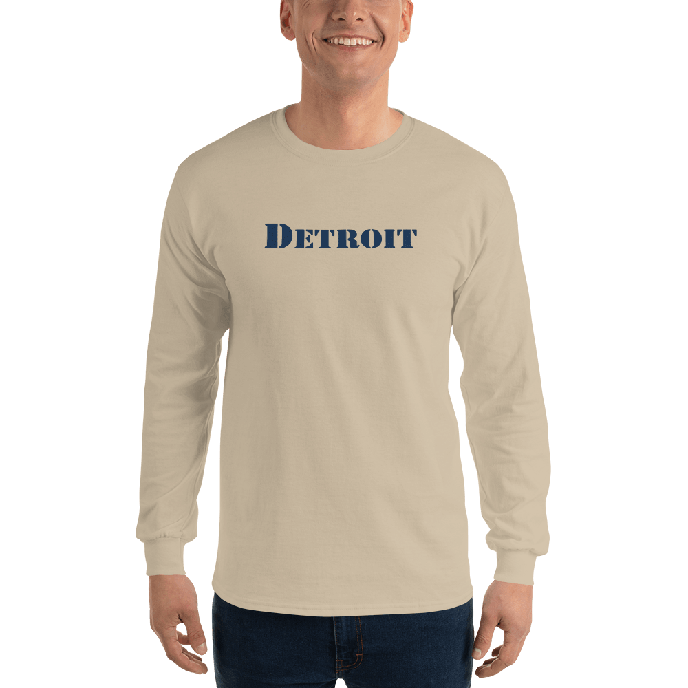 'Detroit' T-Shirt (Army Stencil Font) | Unisex Long Sleeve - Circumspice Michigan