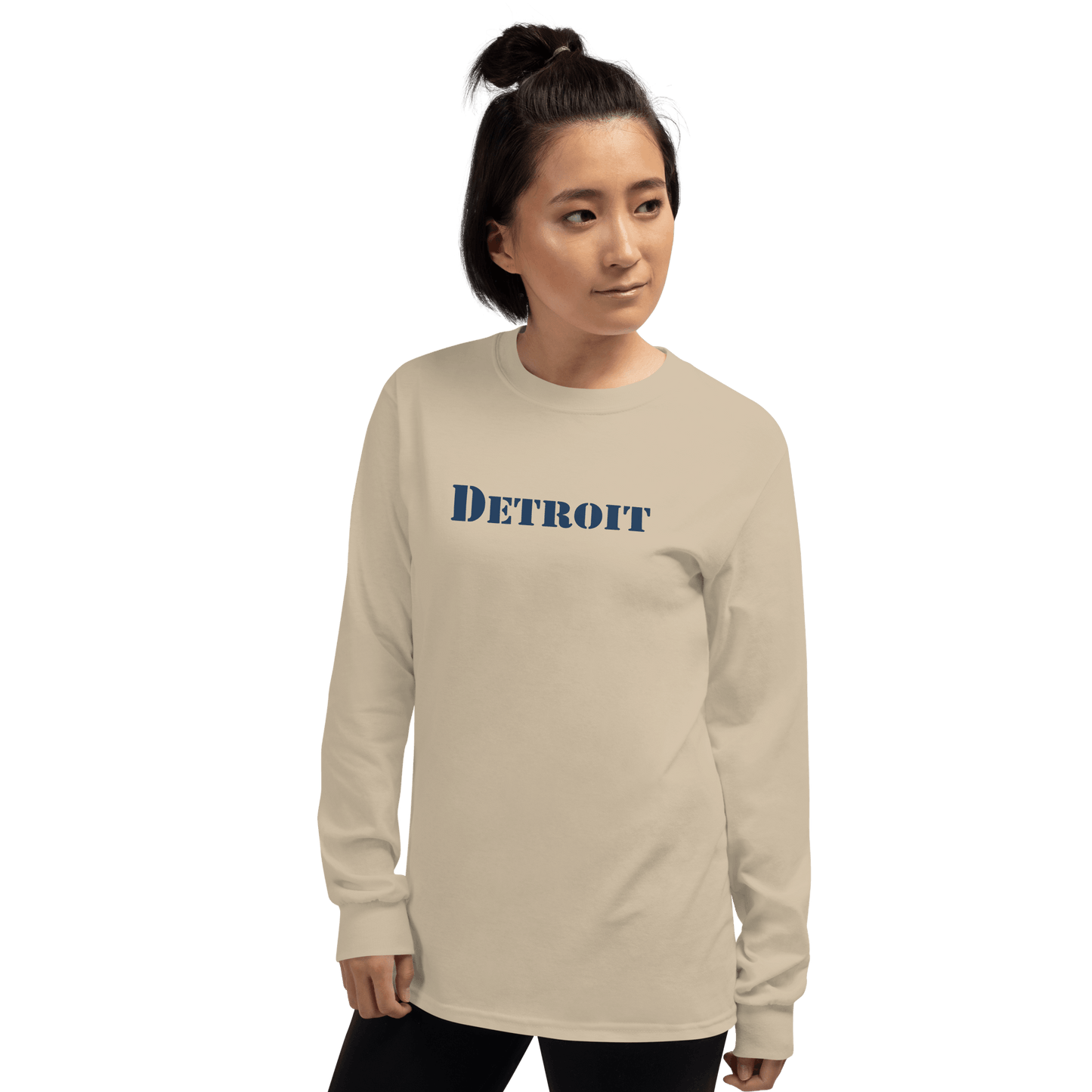 'Detroit' T-Shirt (Army Stencil Font) | Unisex Long Sleeve - Circumspice Michigan