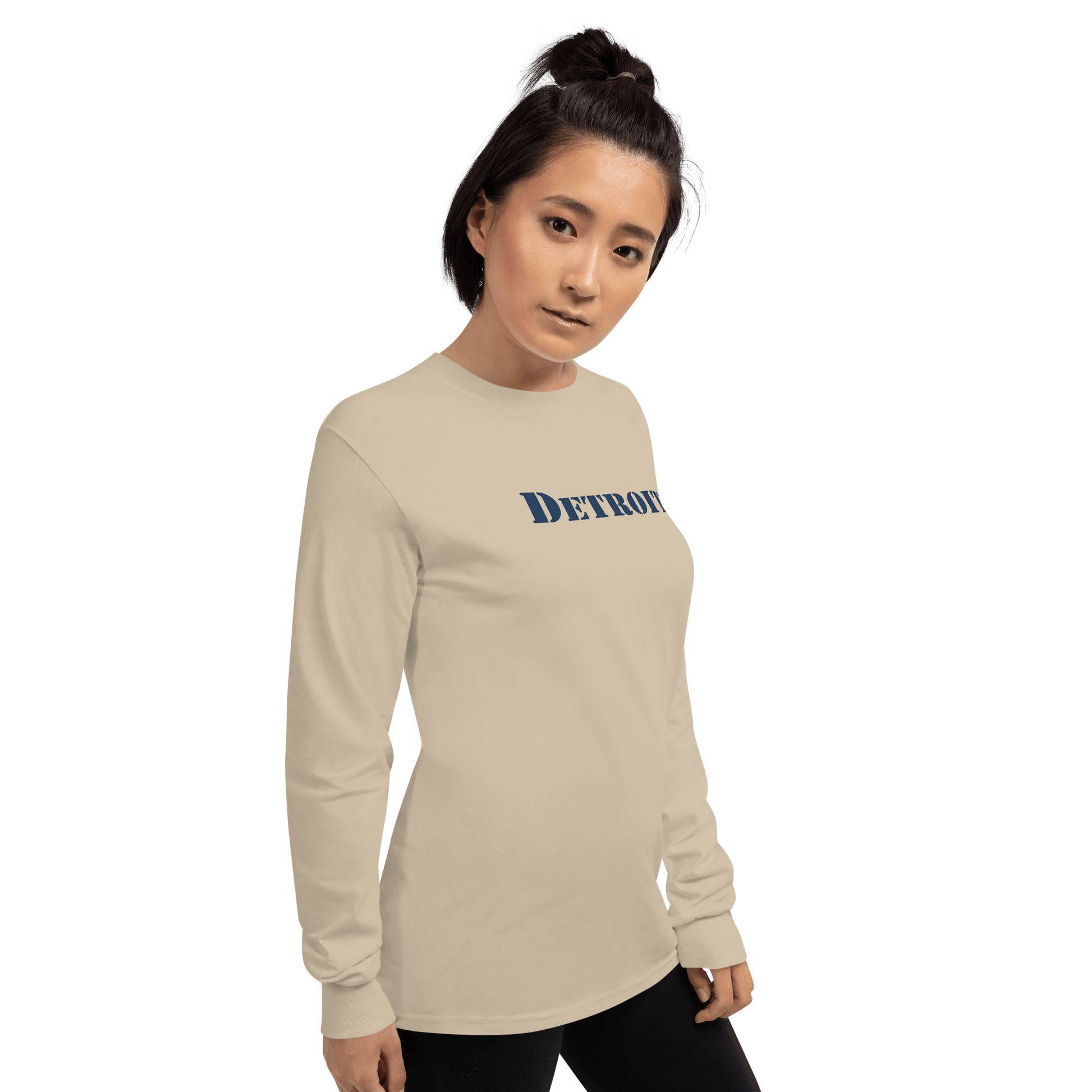 'Detroit' T-Shirt (Army Stencil Font) | Unisex Long Sleeve - Circumspice Michigan