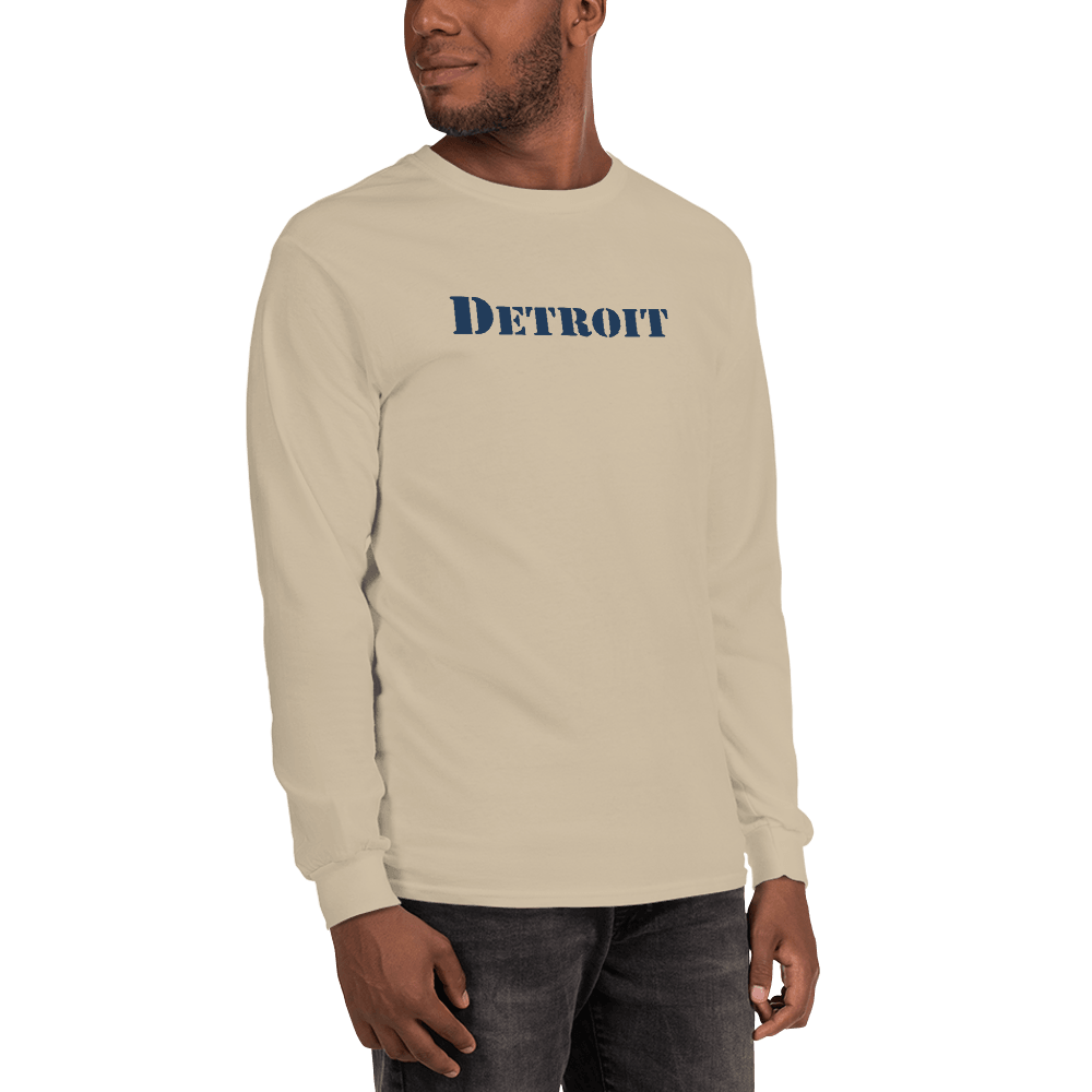 'Detroit' T-Shirt (Army Stencil Font) | Unisex Long Sleeve - Circumspice Michigan