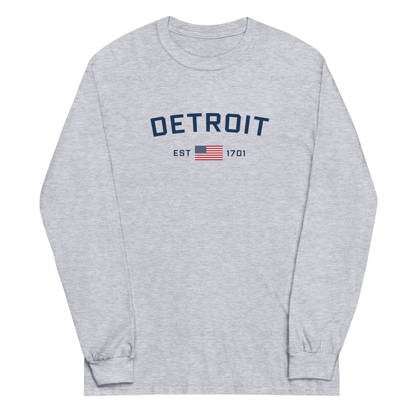 'Detroit EST 1701' T-Shirt (w/ USA Flag Outline) | Unisex Long Sleeve - Circumspice Michigan