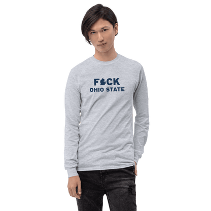 'F*ck Ohio State' T-Shirt (White/Navy Type w/ Lower Peninsula Outline ) | Unisex Long Sleeve - Circumspice Michigan