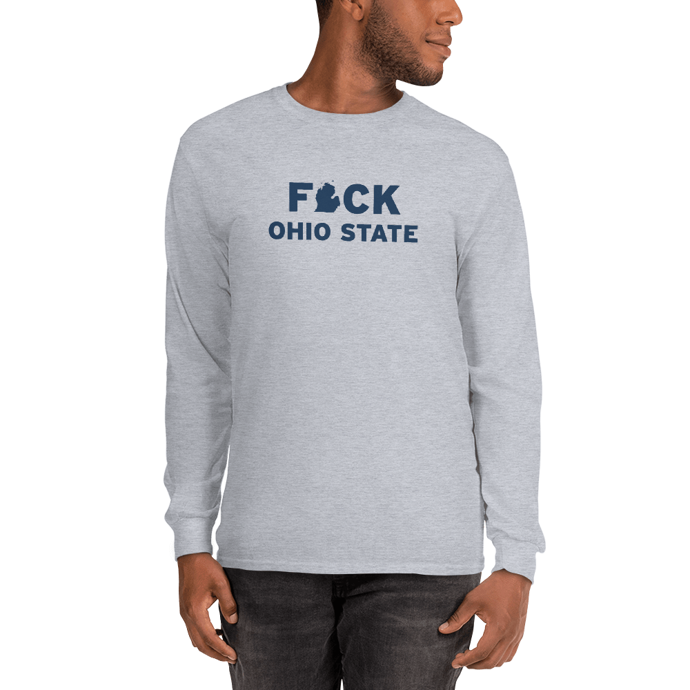 'F*ck Ohio State' T-Shirt (White/Navy Type w/ Lower Peninsula Outline ) | Unisex Long Sleeve - Circumspice Michigan