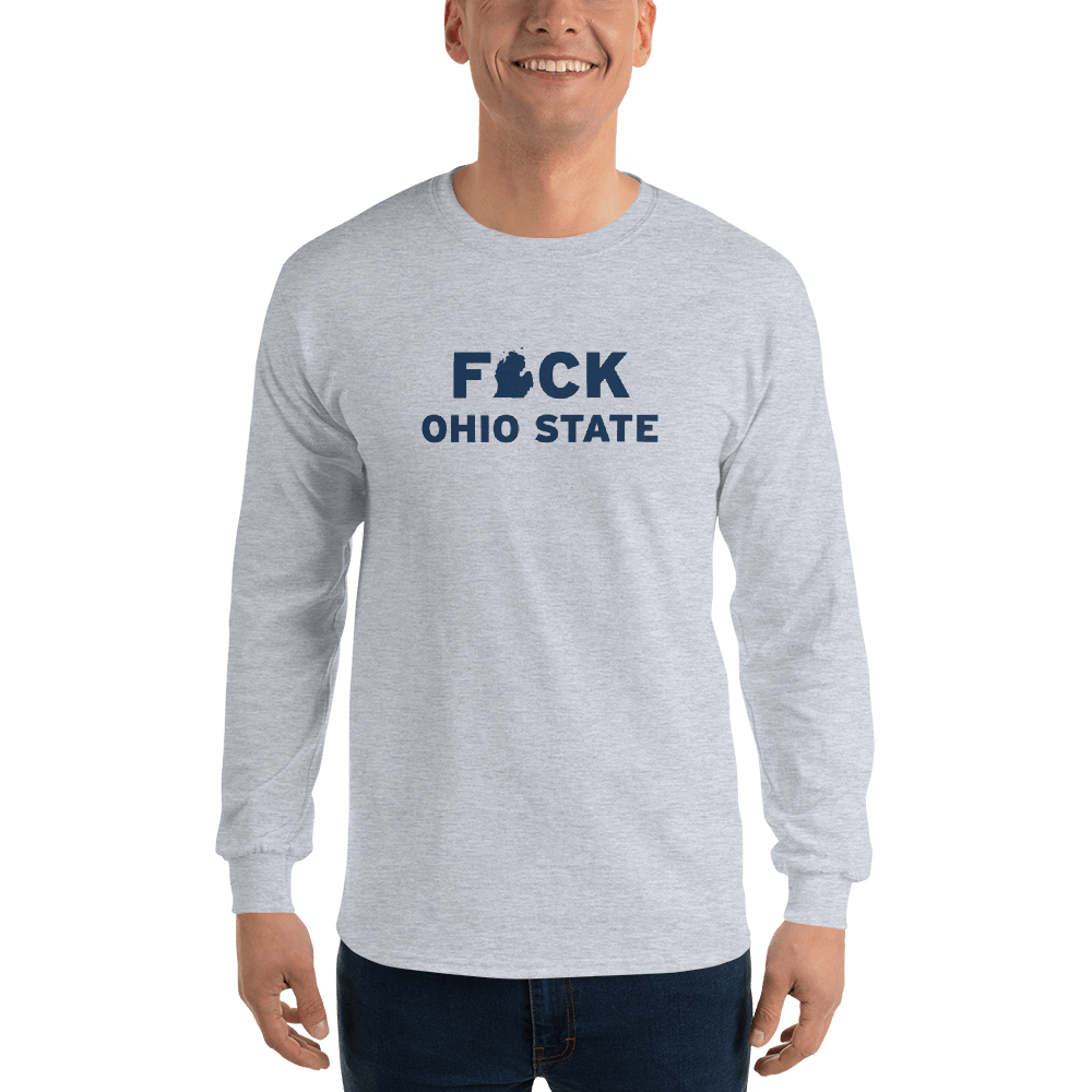 'F*ck Ohio State' T-Shirt (White/Navy Type w/ Lower Peninsula Outline ) | Unisex Long Sleeve - Circumspice Michigan