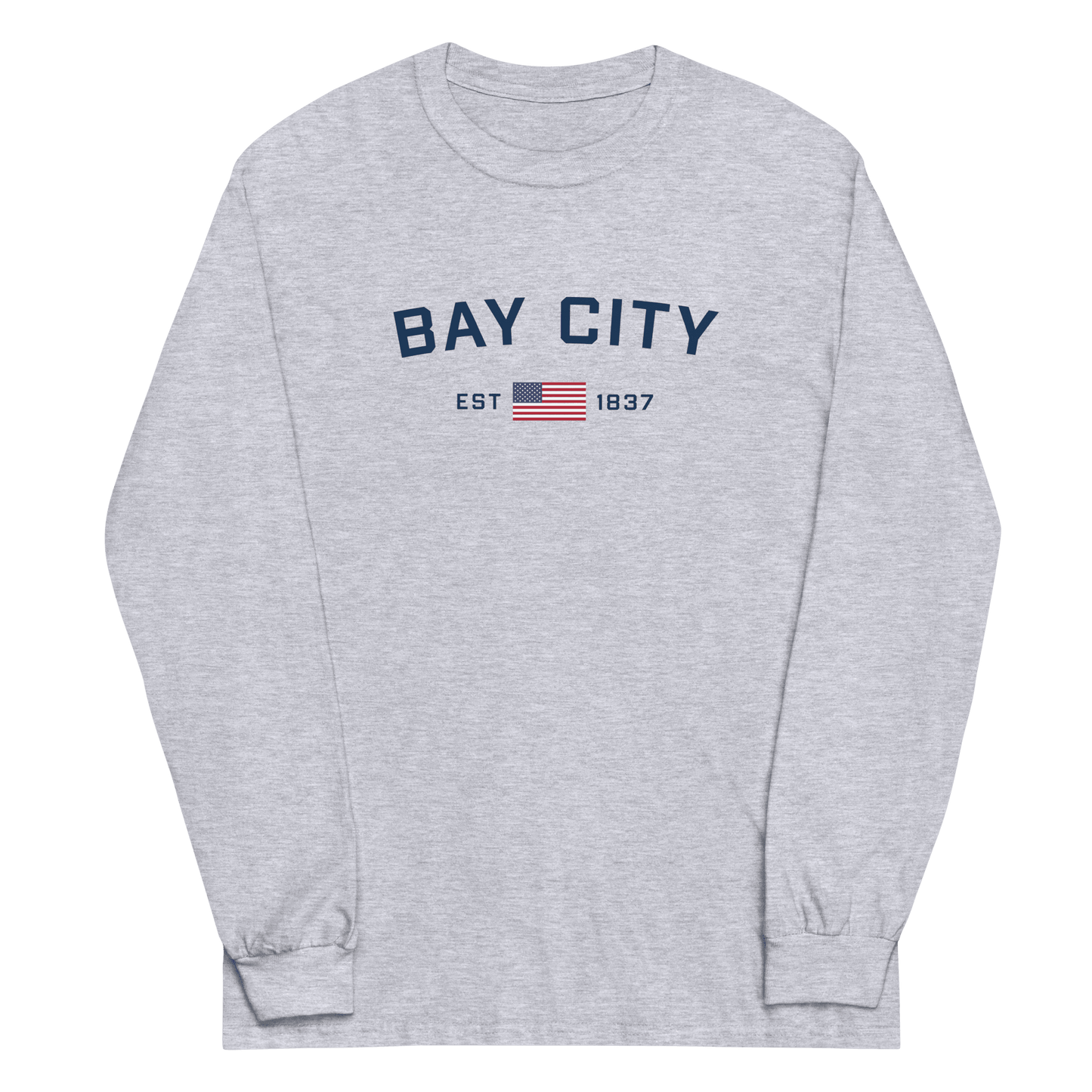 'Bay City EST 1837' T-Shirt (w/ USA Flag Outline) | Unisex Long Sleeve - Circumspice Michigan