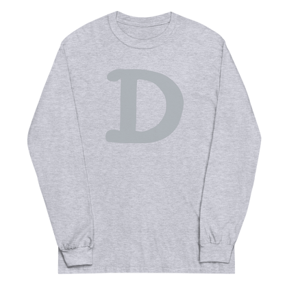 Detroit 'Old French D' T-Shirt (Silver Full Body Outline) | Unisex Long Sleeve - Circumspice Michigan