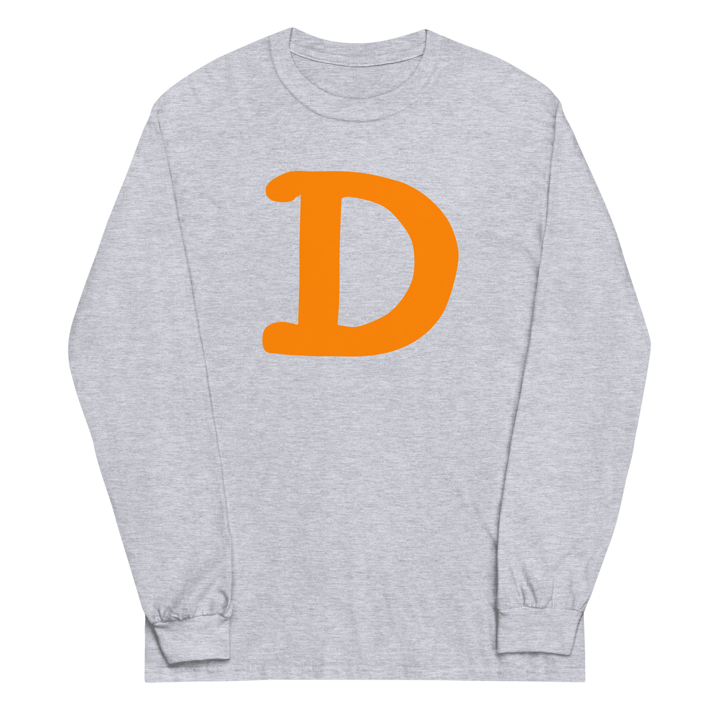 Detroit 'Old French D' T-Shirt (Orange Full Body Outline) | Unisex Long Sleeve - Circumspice Michigan