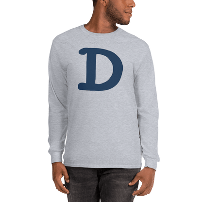 Detroit 'Old French D' T-Shirt (White/Navy Full Body Outline) | Unisex Long Sleeve - Circumspice Michigan