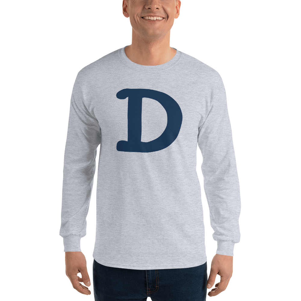 Detroit 'Old French D' T-Shirt (White/Navy Full Body Outline) | Unisex Long Sleeve - Circumspice Michigan