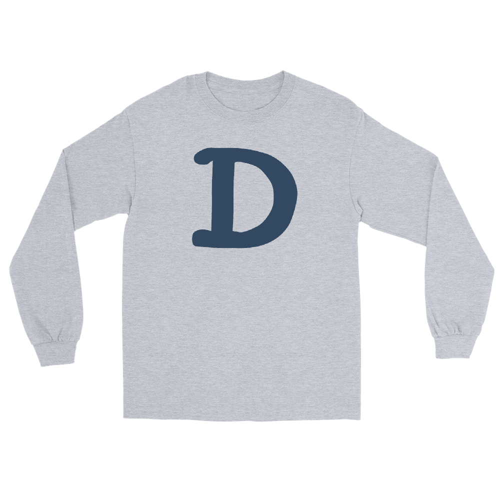 Detroit 'Old French D' T-Shirt (White/Navy Full Body Outline) | Unisex Long Sleeve - Circumspice Michigan