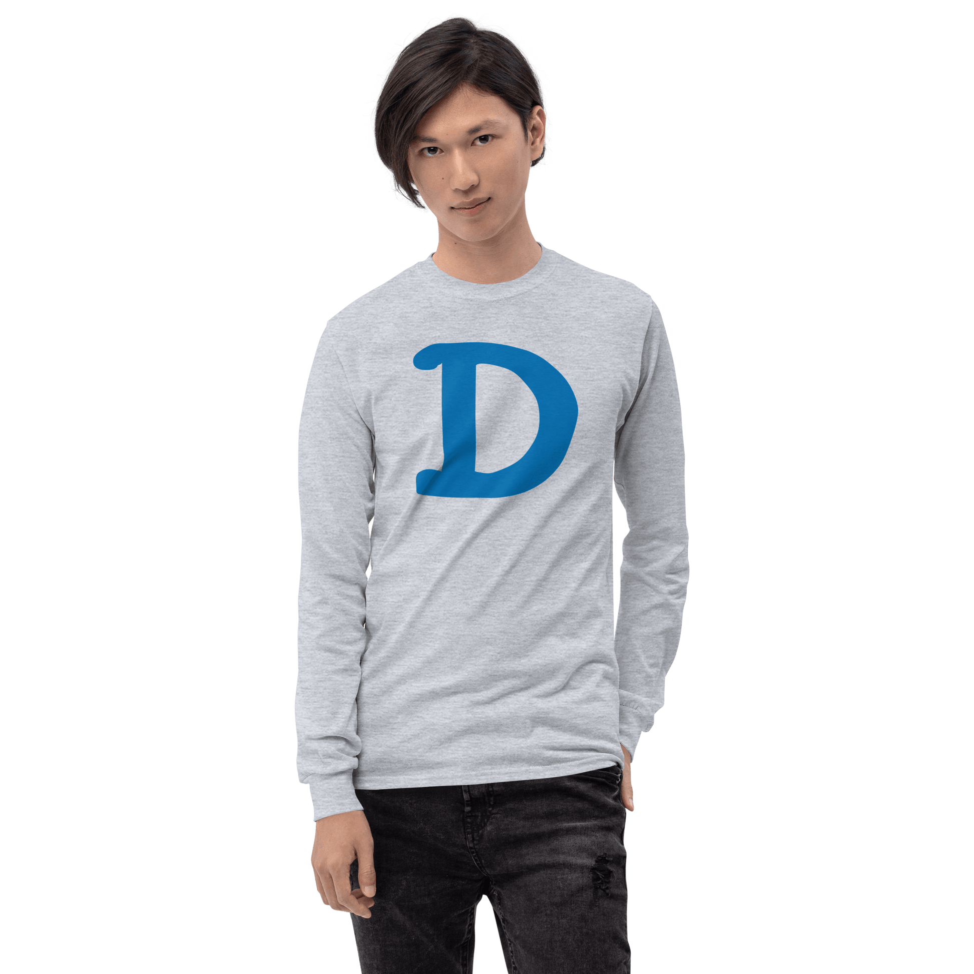 Detroit 'Old French D' T-Shirt (Azure Full Body Outline) | Unisex Long Sleeve - Circumspice Michigan