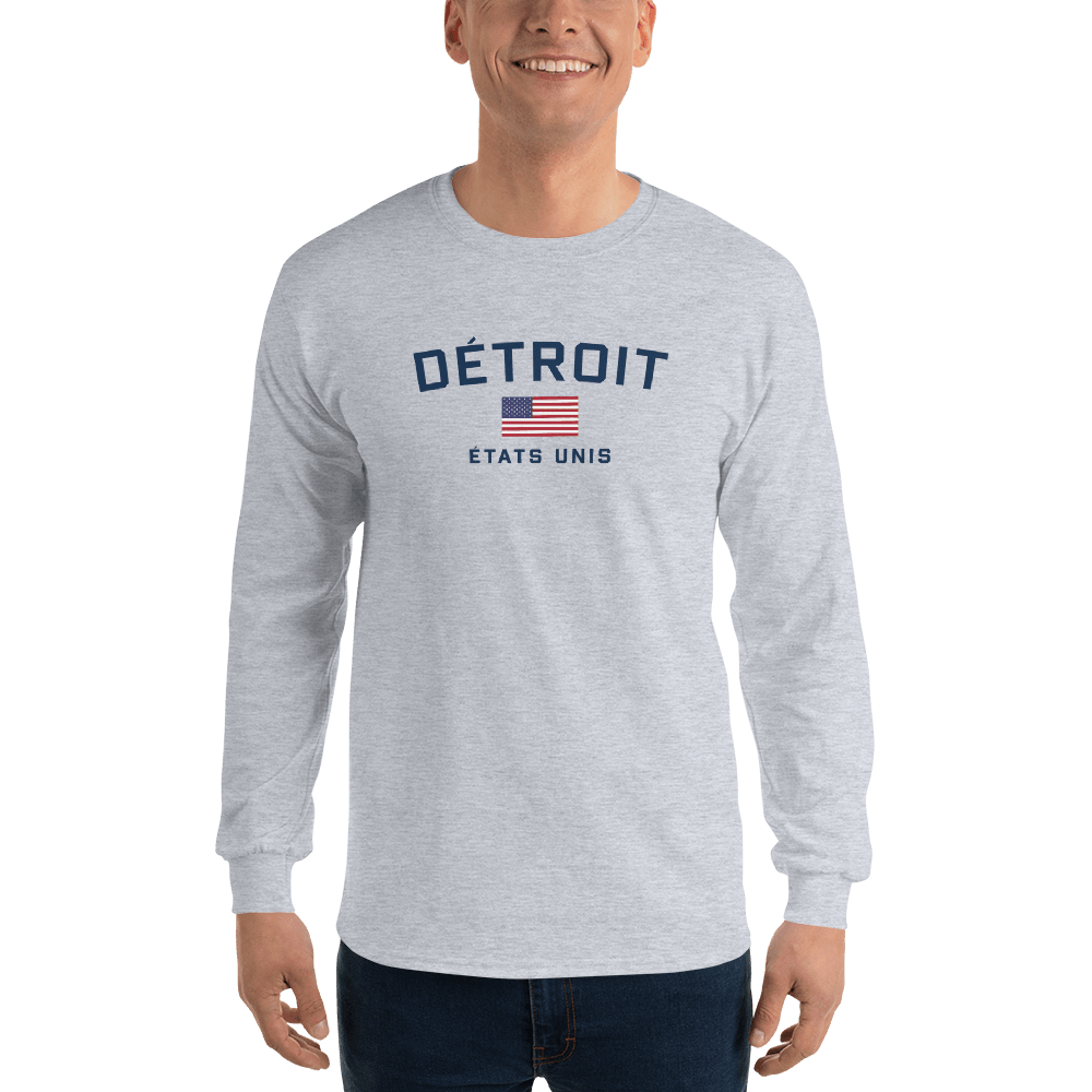 'Détroit États Unis' T-Shirt (w/USA Flag Outline) | Unisex Long Sleeve - Circumspice Michigan