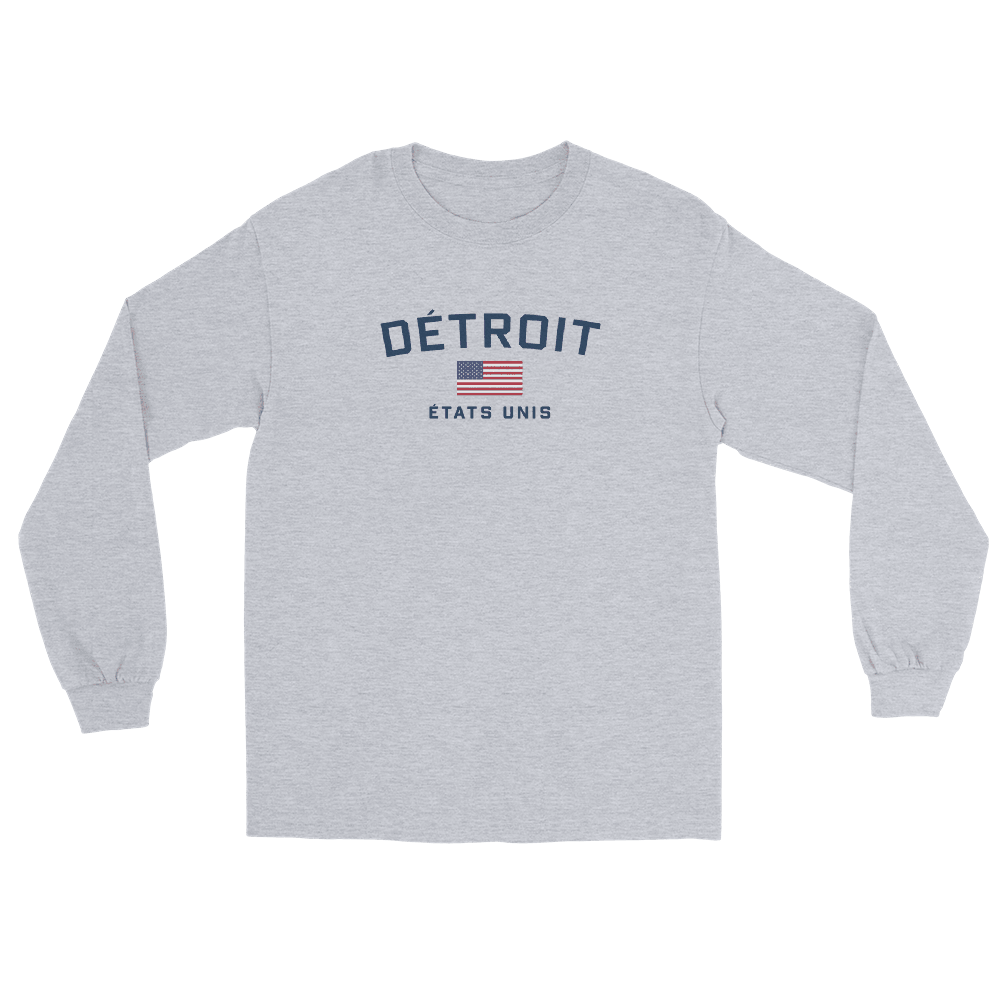 'Détroit États Unis' T-Shirt (w/USA Flag Outline) | Unisex Long Sleeve - Circumspice Michigan