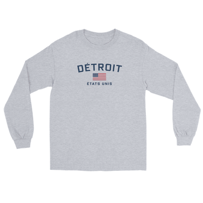 'Détroit États Unis' T-Shirt (w/USA Flag Outline) | Unisex Long Sleeve - Circumspice Michigan