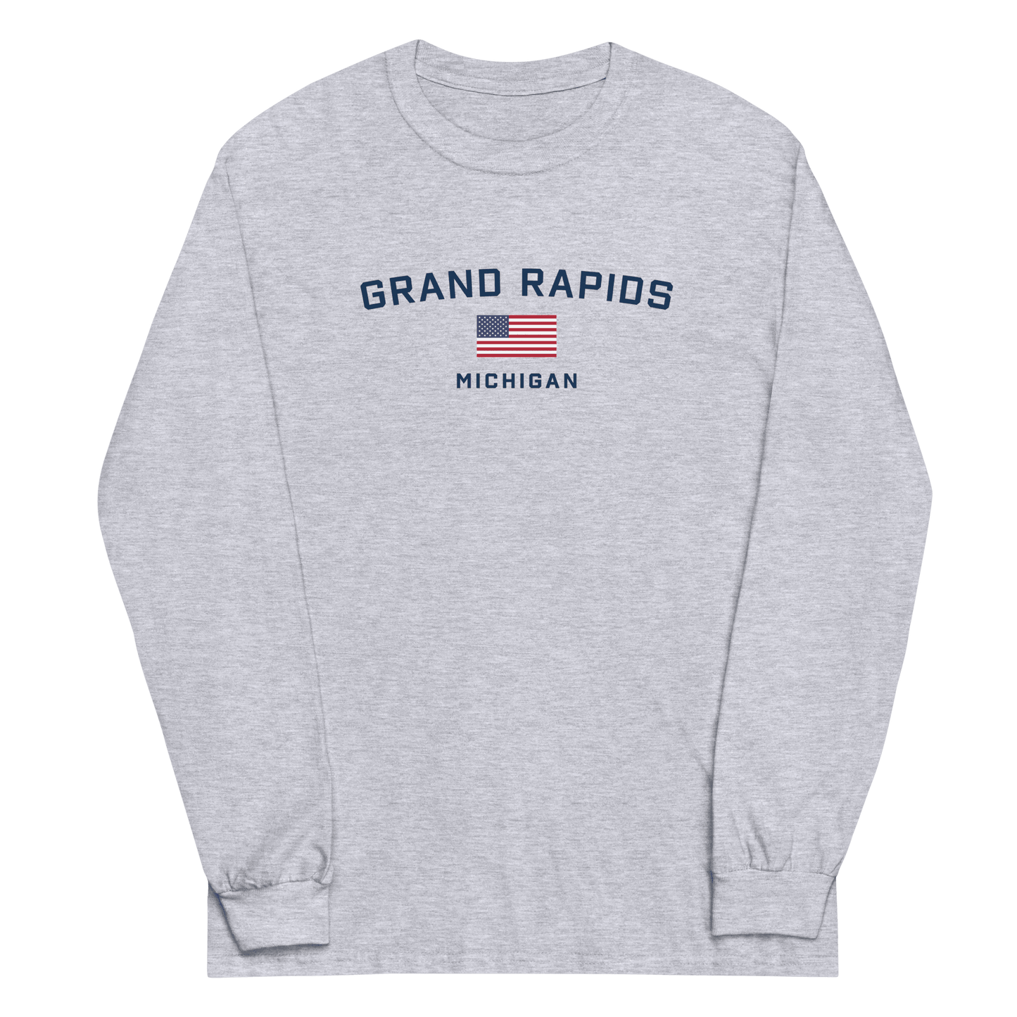 'Grand Rapids Michigan' T-Shirt (w/USA Flag Outline) | Unisex Long Sleeve - Circumspice Michigan