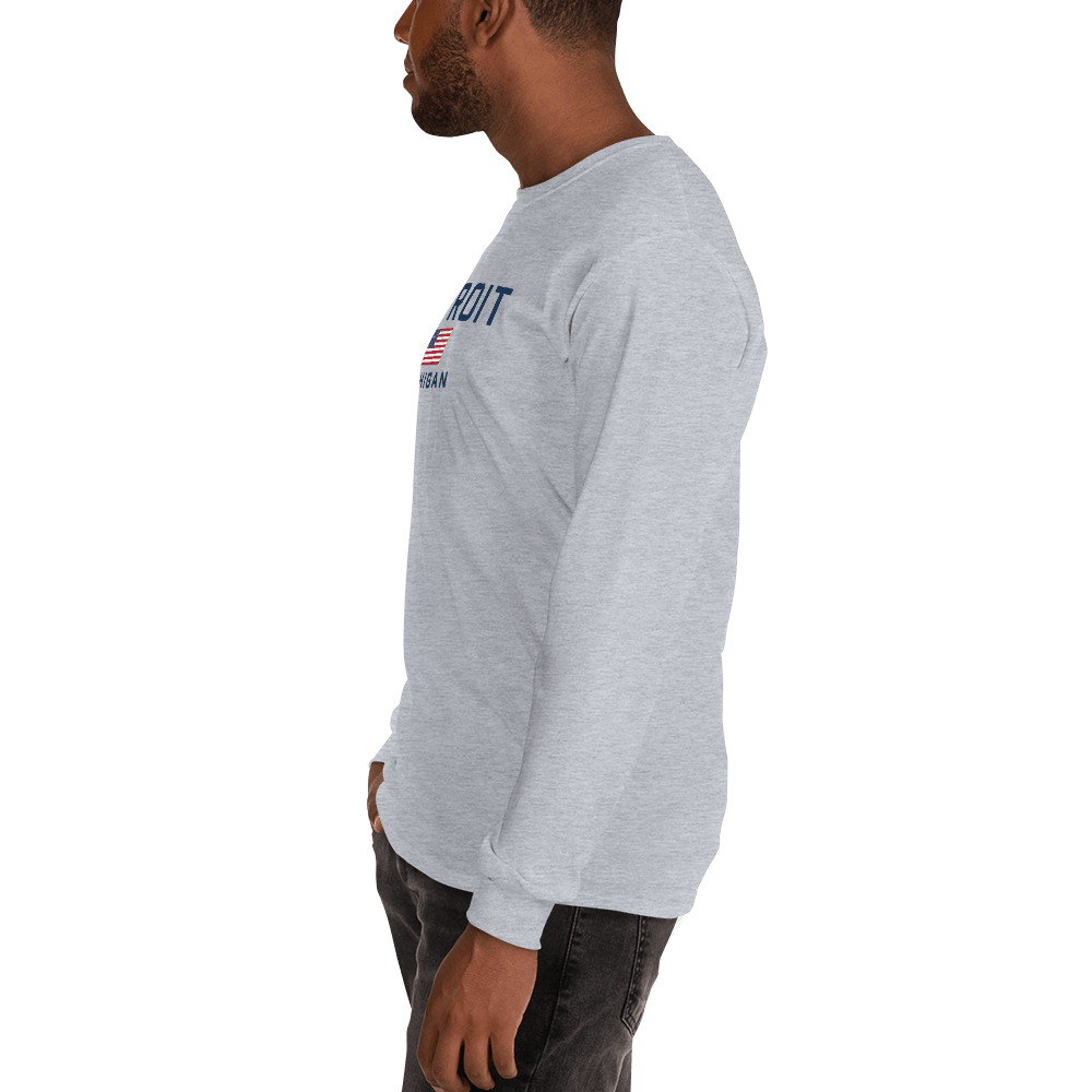 'Detroit Michigan' T-Shirt (w/USA Flag Outline) | Unisex Long Sleeve - Circumspice Michigan