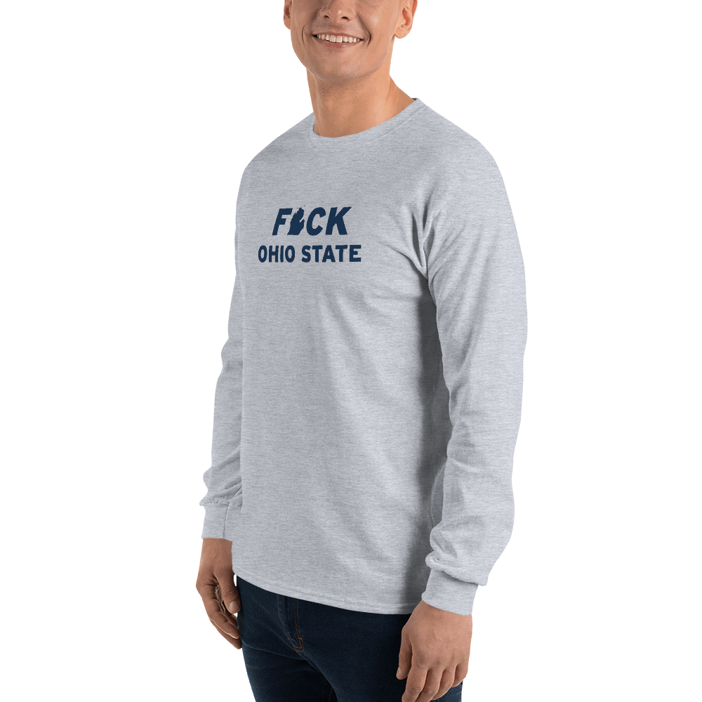 'F*ck Ohio State' T-Shirt (White/Navy Type w/ Lower Peninsula Outline ) | Unisex Long Sleeve - Circumspice Michigan