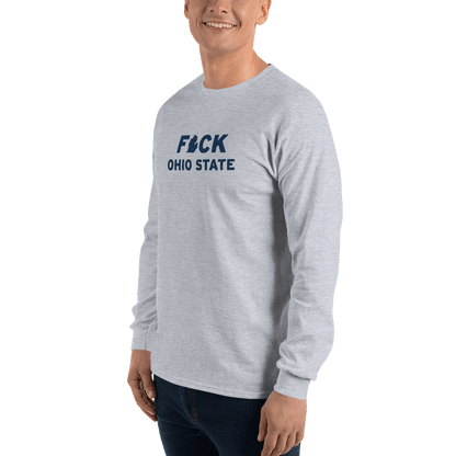 'F*ck Ohio State' T-Shirt (White/Navy Type w/ Lower Peninsula Outline ) | Unisex Long Sleeve - Circumspice Michigan