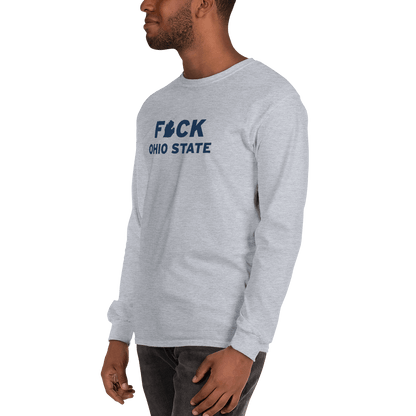 'F*ck Ohio State' T-Shirt (White/Navy Type w/ Lower Peninsula Outline ) | Unisex Long Sleeve - Circumspice Michigan