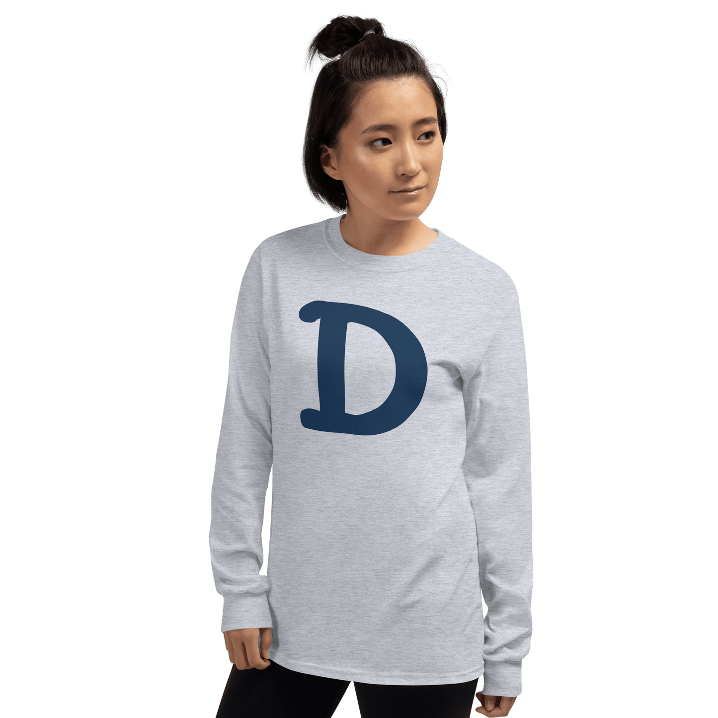 Detroit 'Old French D' T-Shirt (White/Navy Full Body Outline) | Unisex Long Sleeve - Circumspice Michigan