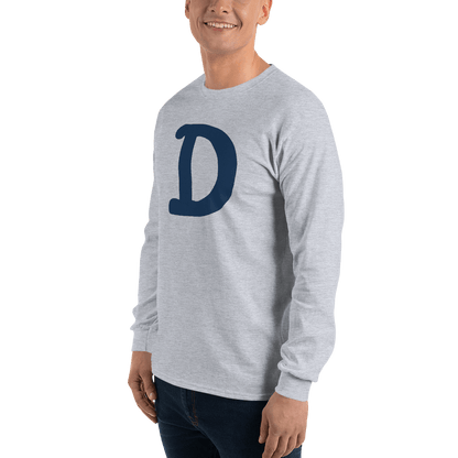 Detroit 'Old French D' T-Shirt (White/Navy Full Body Outline) | Unisex Long Sleeve - Circumspice Michigan