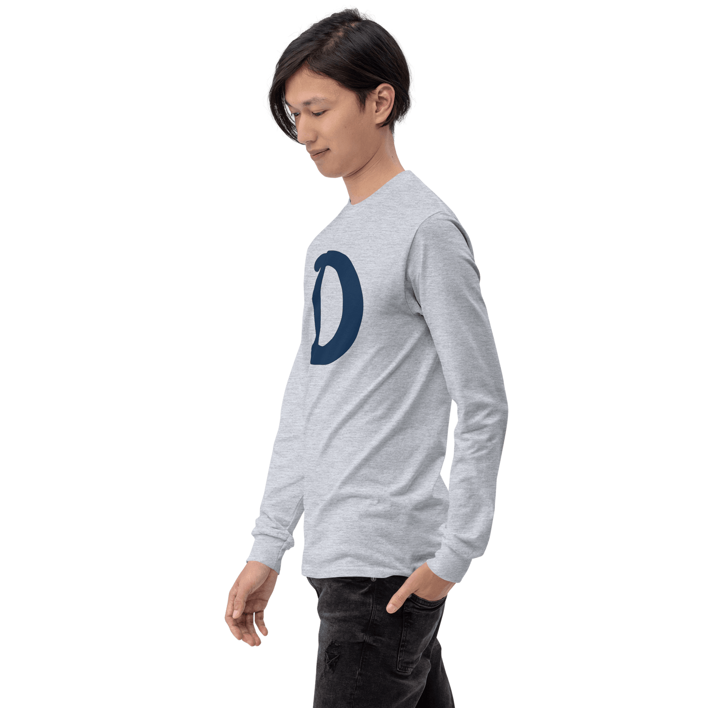 Detroit 'Old French D' T-Shirt (White/Navy Full Body Outline) | Unisex Long Sleeve - Circumspice Michigan