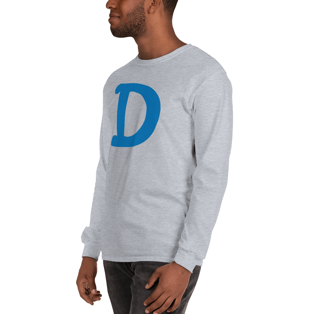 Detroit 'Old French D' T-Shirt (Azure Full Body Outline) | Unisex Long Sleeve - Circumspice Michigan