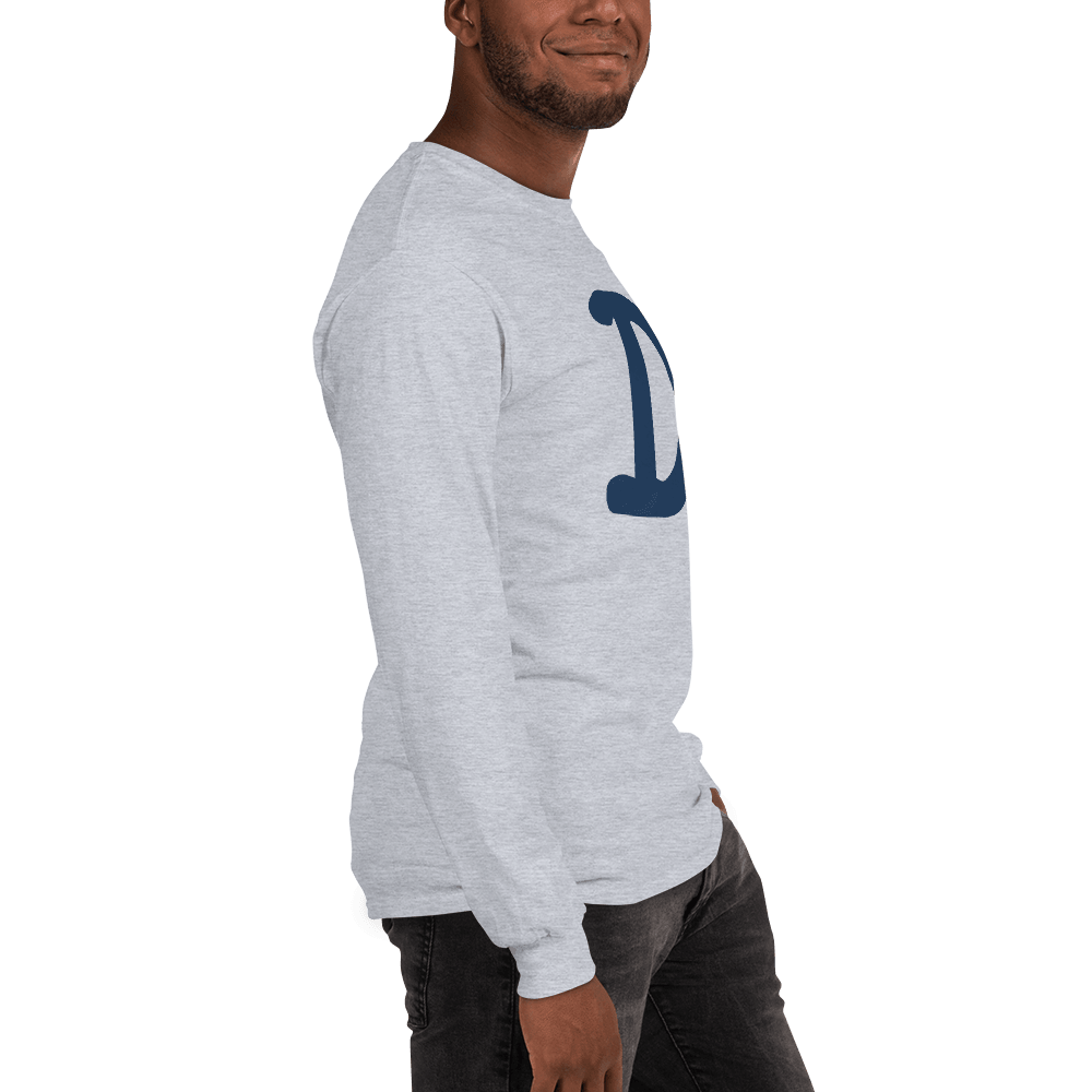 Detroit 'Old French D' T-Shirt (White/Navy Full Body Outline) | Unisex Long Sleeve - Circumspice Michigan