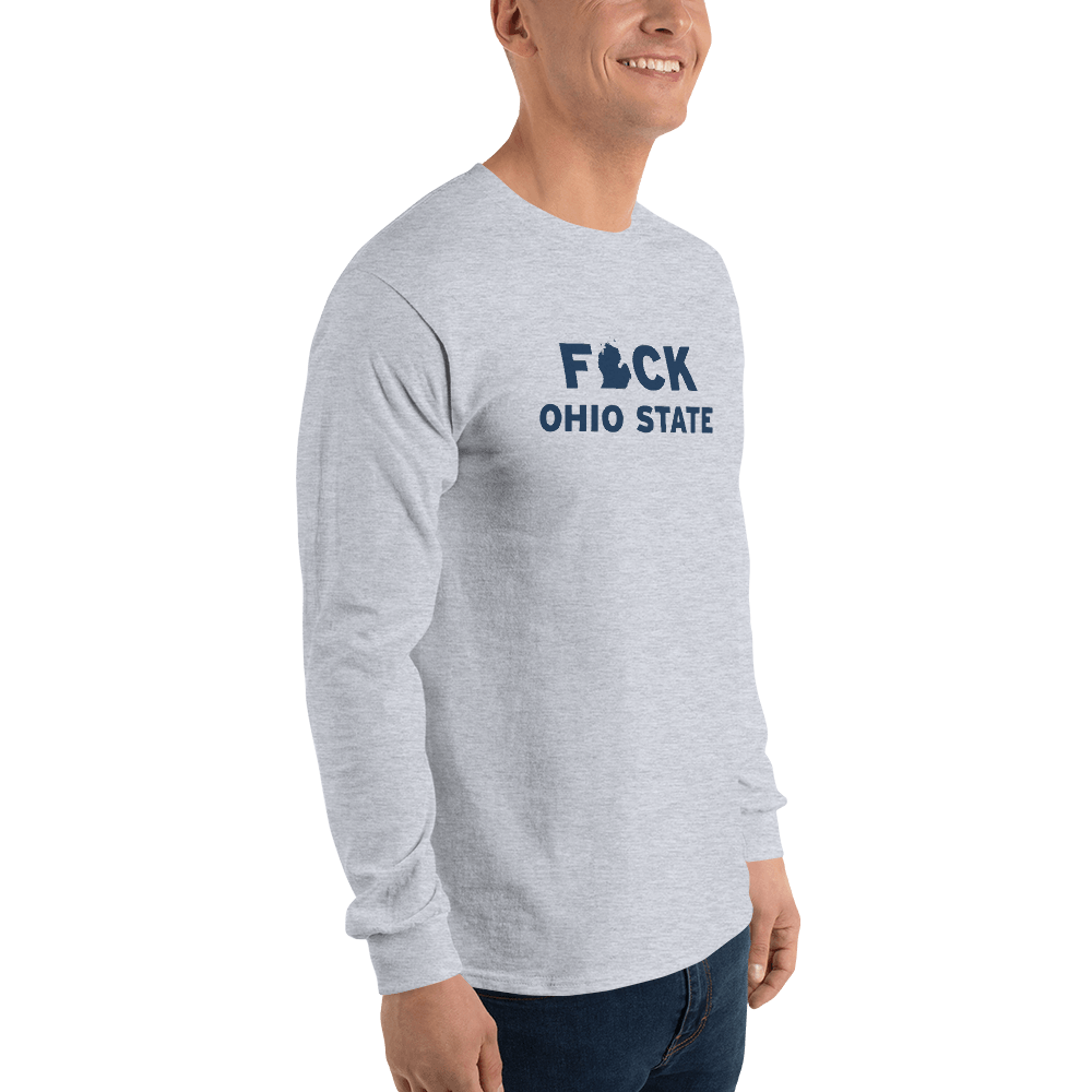 'F*ck Ohio State' T-Shirt (White/Navy Type w/ Lower Peninsula Outline ) | Unisex Long Sleeve - Circumspice Michigan