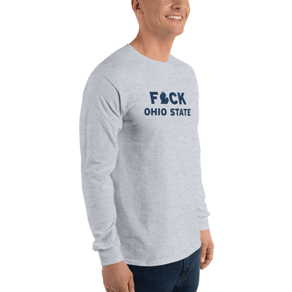 'F*ck Ohio State' T-Shirt (White/Navy Type w/ Lower Peninsula Outline ) | Unisex Long Sleeve - Circumspice Michigan