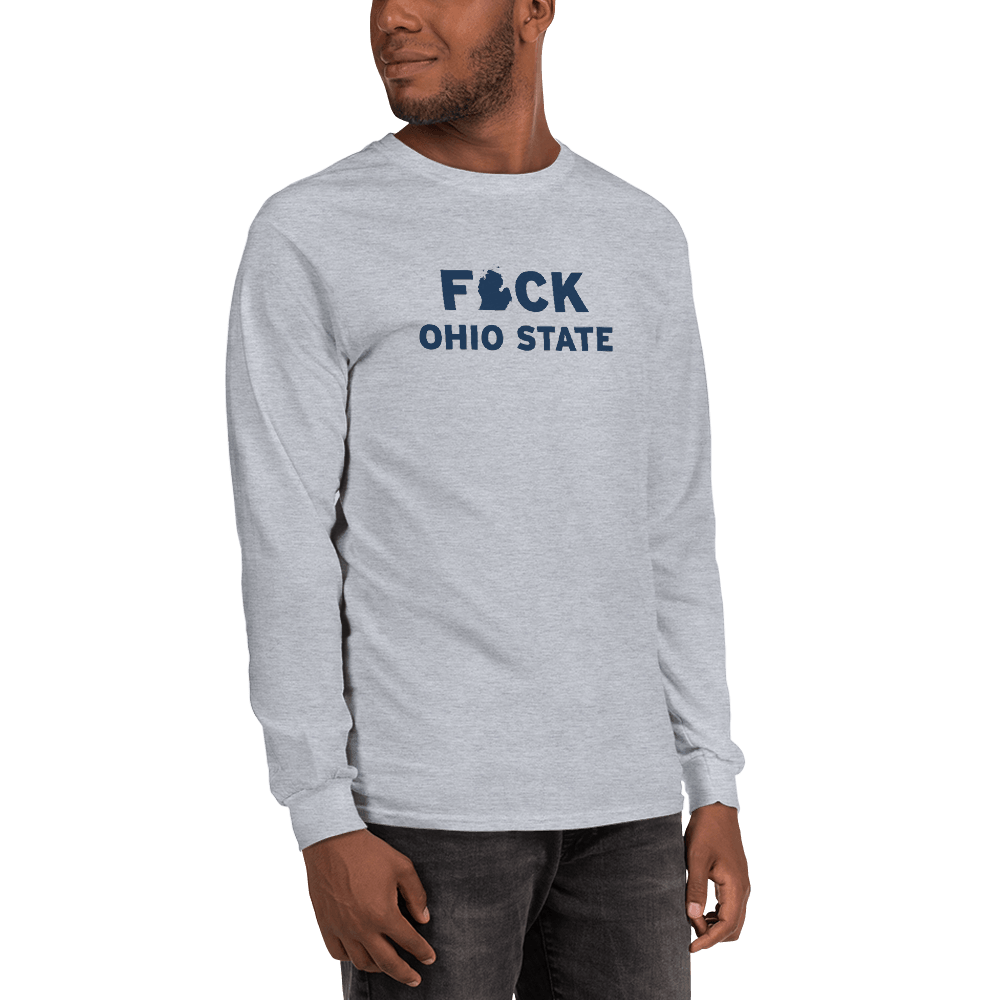 'F*ck Ohio State' T-Shirt (White/Navy Type w/ Lower Peninsula Outline ) | Unisex Long Sleeve - Circumspice Michigan