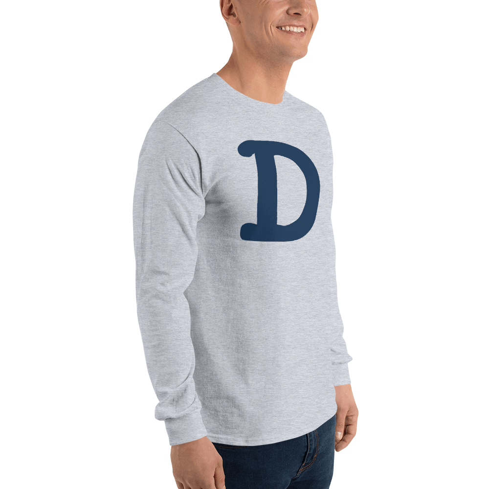Detroit 'Old French D' T-Shirt (White/Navy Full Body Outline) | Unisex Long Sleeve - Circumspice Michigan