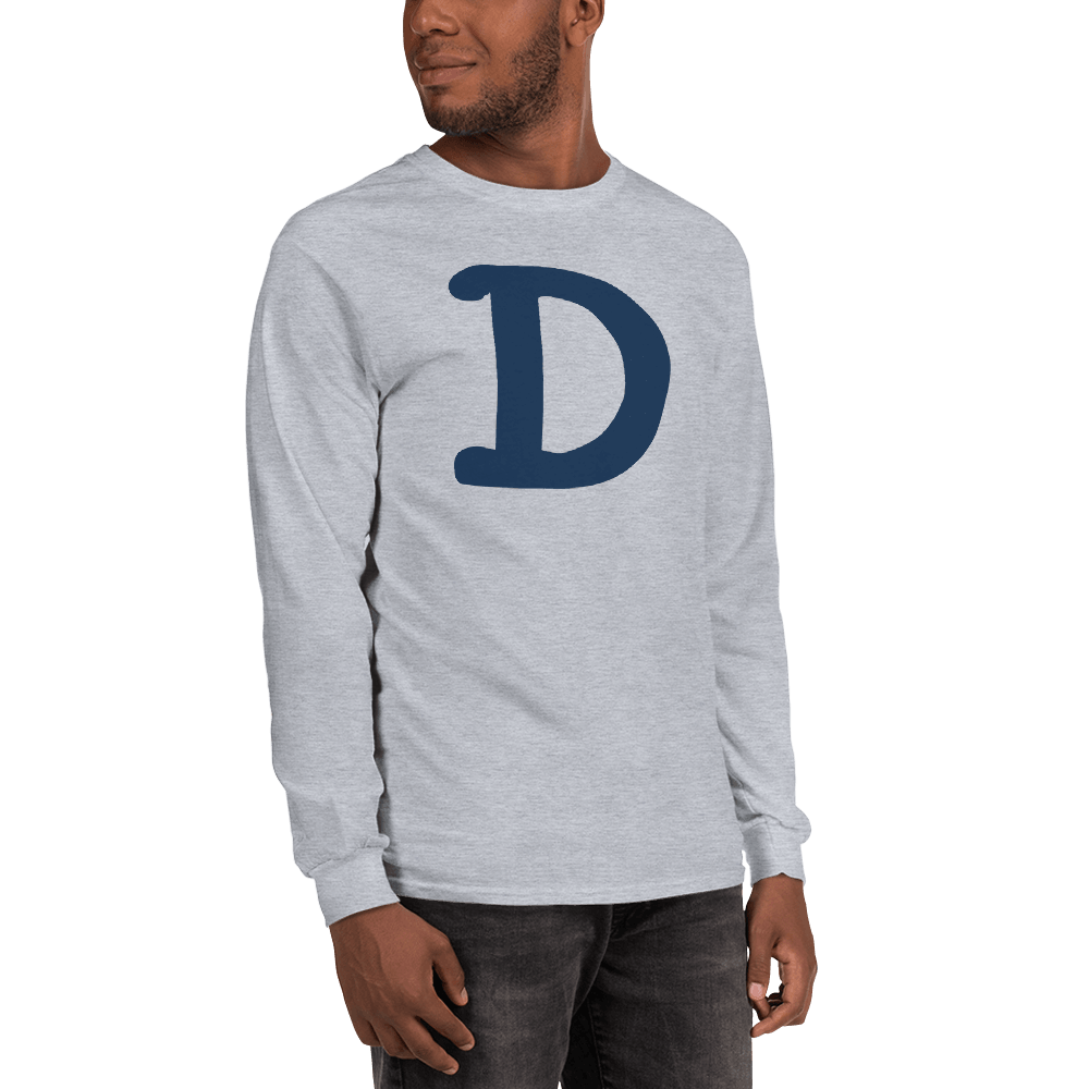 Detroit 'Old French D' T-Shirt (White/Navy Full Body Outline) | Unisex Long Sleeve - Circumspice Michigan