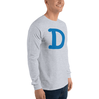 Detroit 'Old French D' T-Shirt (Azure Full Body Outline) | Unisex Long Sleeve - Circumspice Michigan