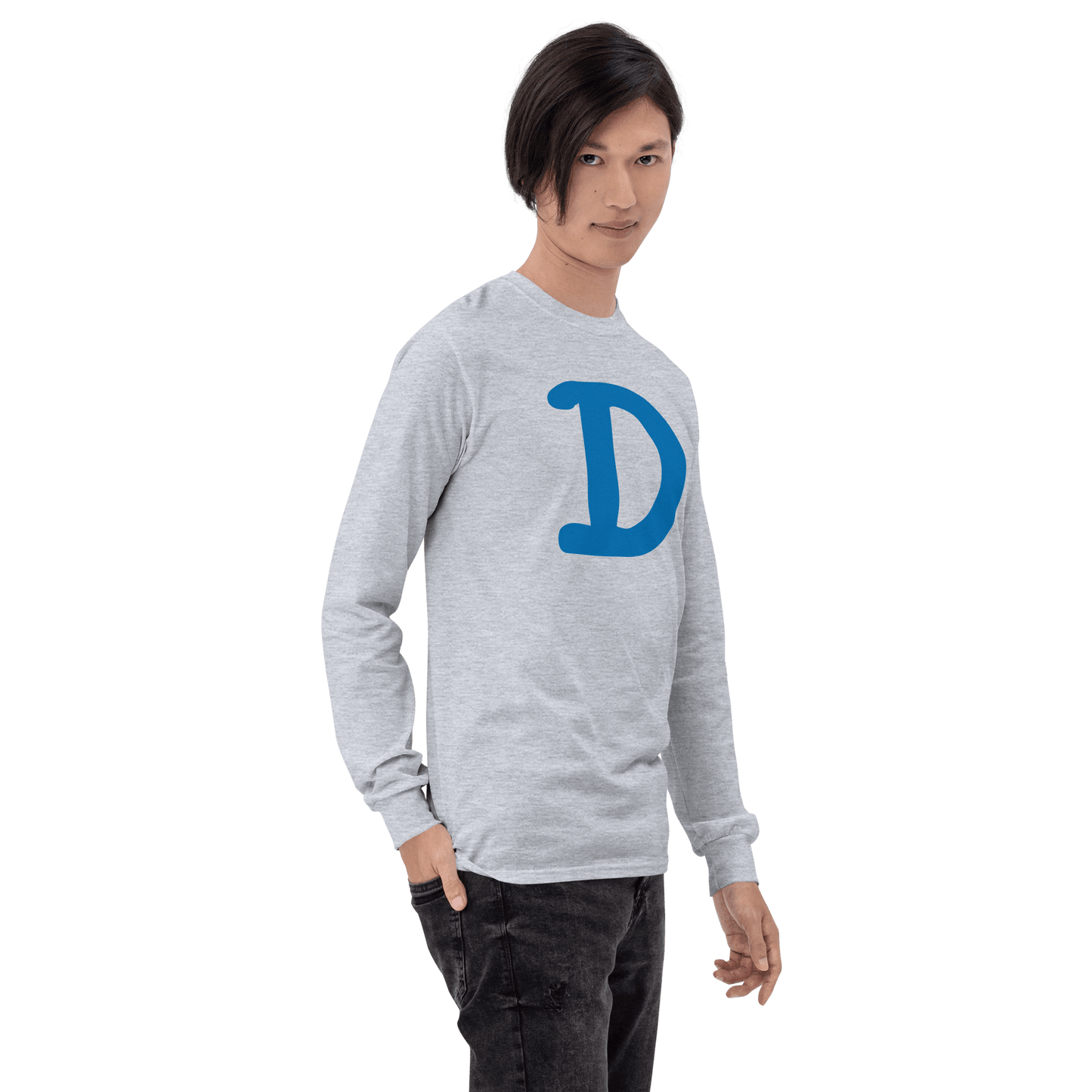 Detroit 'Old French D' T-Shirt (Azure Full Body Outline) | Unisex Long Sleeve - Circumspice Michigan