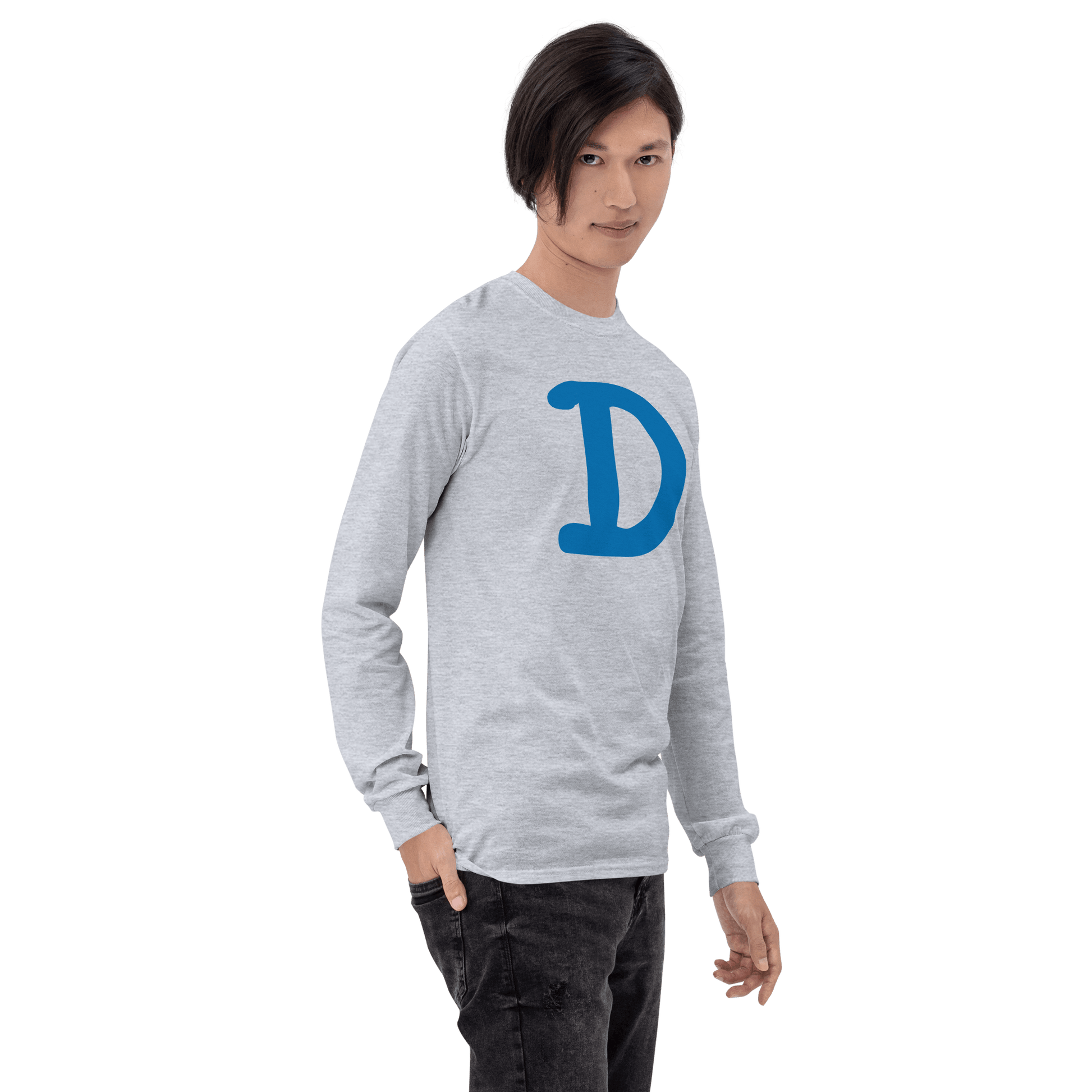 Detroit 'Old French D' T-Shirt (Azure Full Body Outline) | Unisex Long Sleeve - Circumspice Michigan